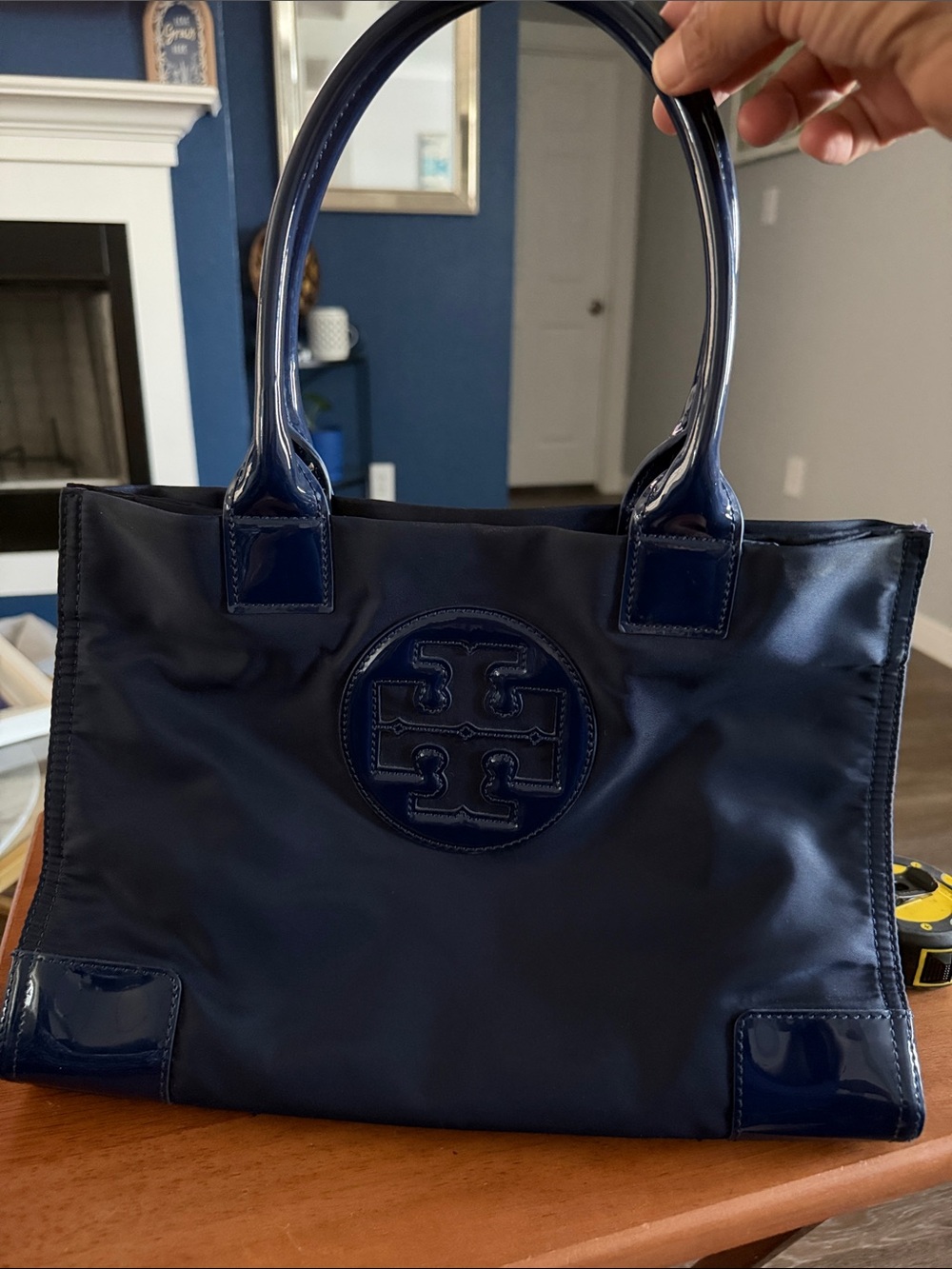 Tory Burch Patent-Trim Navy Tote
